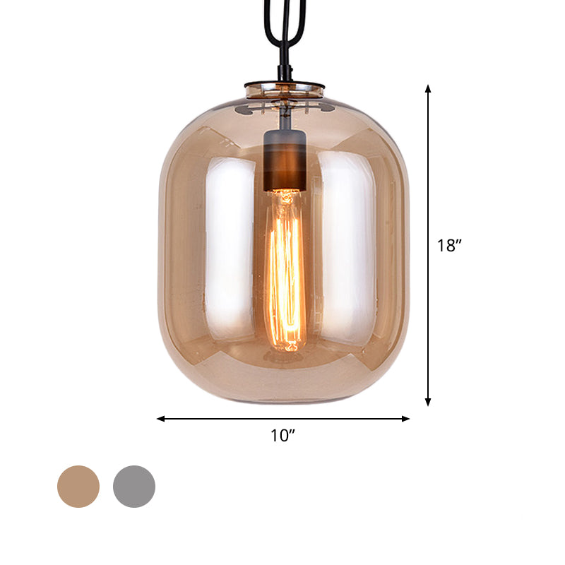 Industrial Oblong Ceiling Light 1 Head 10"/14" Wide Smoke Gray/Cognac Glass Suspension Pendant Lamp Clearhalo 'Ceiling Lights' 'Close To Ceiling Lights' 'Glass shade' 'Glass' 'Industrial Pendants' 'Industrial' 'Island Lights' 'Middle Century Pendants' 'Pendant Lights' 'Pendants' 'Tiffany' Lighting' 759743