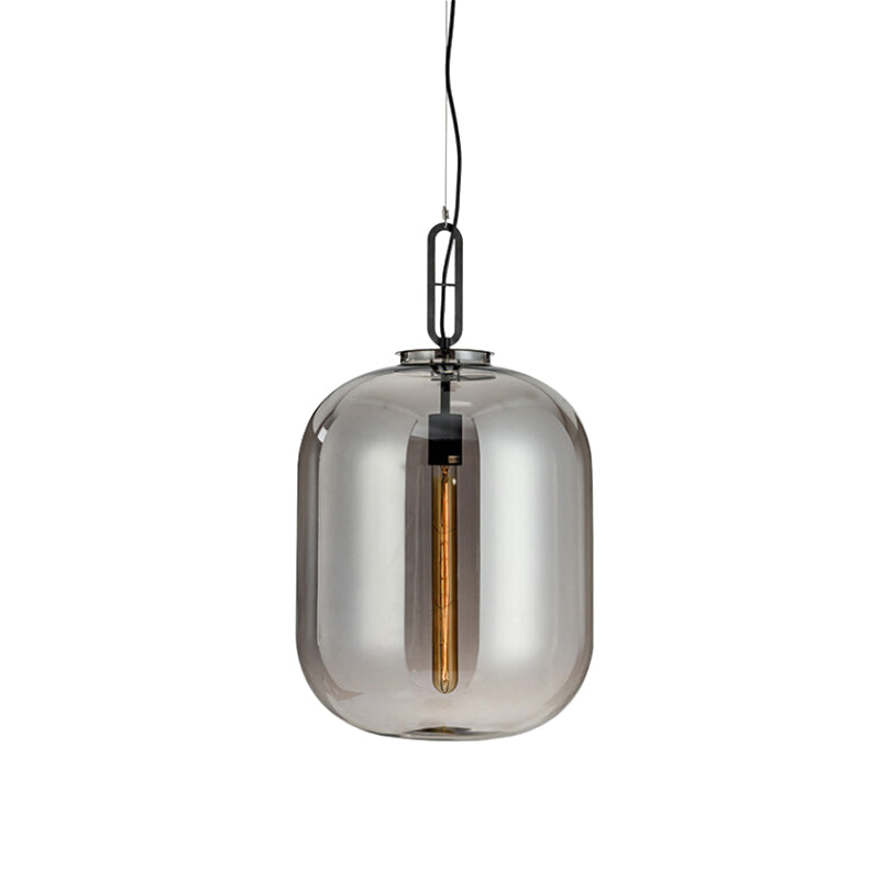 Industrial Oblong Ceiling Light 1 Head 10"/14" Wide Smoke Gray/Cognac Glass Suspension Pendant Lamp Clearhalo 'Ceiling Lights' 'Close To Ceiling Lights' 'Glass shade' 'Glass' 'Industrial Pendants' 'Industrial' 'Island Lights' 'Middle Century Pendants' 'Pendant Lights' 'Pendants' 'Tiffany' Lighting' 759747