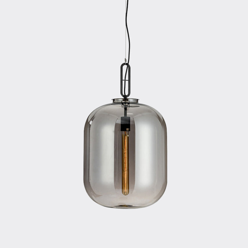 Industrial Oblong Ceiling Light 1 Head 10"/14" Wide Smoke Gray/Cognac Glass Suspension Pendant Lamp Clearhalo 'Ceiling Lights' 'Close To Ceiling Lights' 'Glass shade' 'Glass' 'Industrial Pendants' 'Industrial' 'Island Lights' 'Middle Century Pendants' 'Pendant Lights' 'Pendants' 'Tiffany' Lighting' 759748