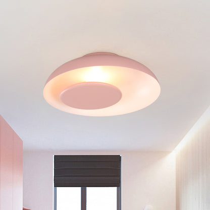 Pink/Green/Blue Wide Bowl Flush Light Macaron Single Iron Flush Mount Ceiling Lighting with Cover Pink Clearhalo 'Ceiling Lights' 'Close To Ceiling Lights' 'Close to ceiling' 'Flush mount' Lighting' 759835