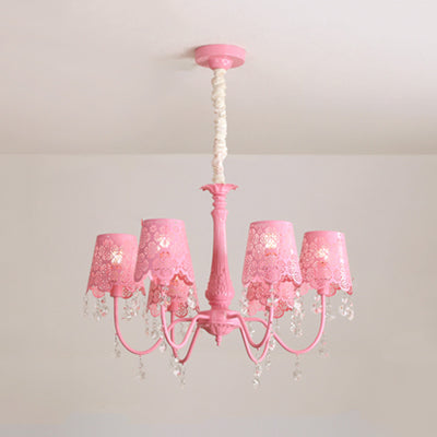 Modern Undertint Chandelier Empire Shade Metal Pendant Lighting with Crystal for Living Room 6 Pink Clearhalo 'Ceiling Lights' 'Chandeliers' Lighting' options 75984_edfc5e16-ca10-48a6-a72f-400b086e5874
