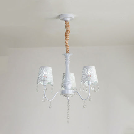 Modern Undertint Chandelier Empire Shade Metal Pendant Lighting with Crystal for Living Room 3 White Clearhalo 'Ceiling Lights' 'Chandeliers' Lighting' options 75986_b8f579fb-1ddd-444a-8080-60f54c5c9428