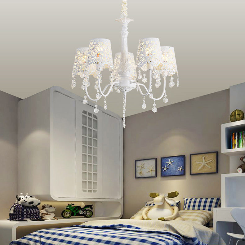 Modern Undertint Chandelier Empire Shade Metal Pendant Lighting with Crystal for Living Room 5 White Clearhalo 'Ceiling Lights' 'Chandeliers' Lighting' options 75988_77189265-151a-4843-af93-8196146b1430