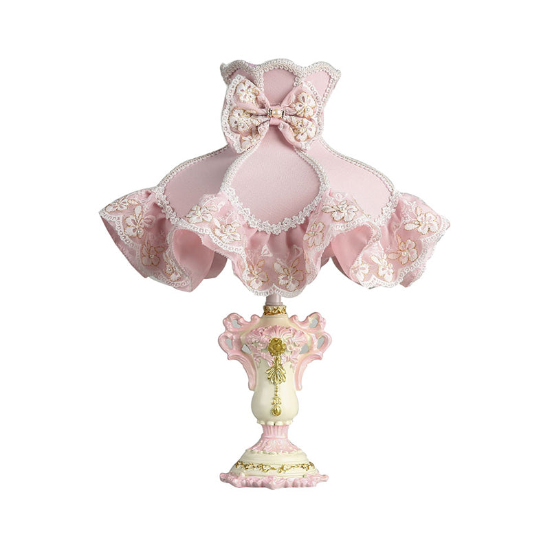 Royal Dress Girl's Bedside Night Lamp Fabric 1-Light Kids Style Table Light with Sculpted Base in Pink Clearhalo 'Lamps' 'Table Lamps' Lighting' 760127