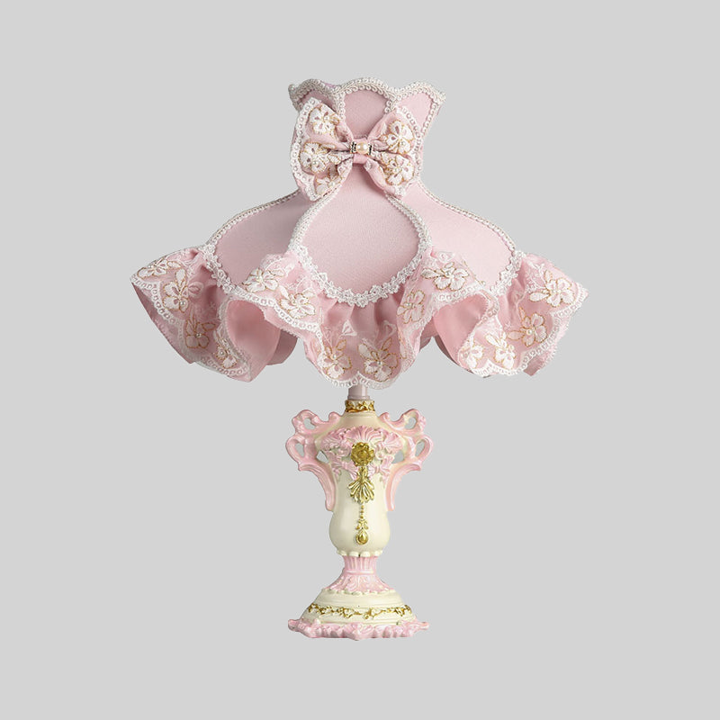 Royal Dress Girl's Bedside Night Lamp Fabric 1-Light Kids Style Table Light with Sculpted Base in Pink Clearhalo 'Lamps' 'Table Lamps' Lighting' 760128