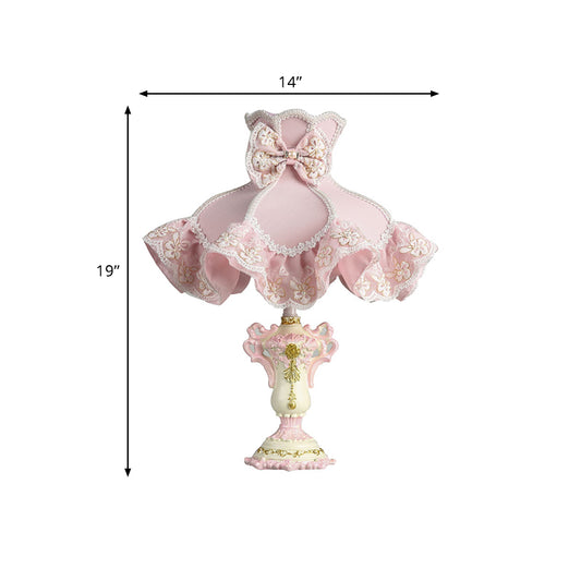 Royal Dress Girl's Bedside Night Lamp Fabric 1-Light Kids Style Table Light with Sculpted Base in Pink Clearhalo 'Lamps' 'Table Lamps' Lighting' 760129