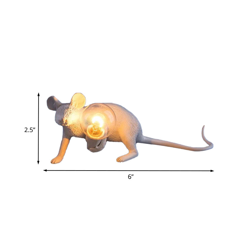 Resin Servant Mouse Night Light Kids Novelty 1 Bulb White Table Lighting for Bedside Clearhalo 'Lamps' 'Table Lamps' Lighting' 760189