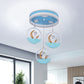 Kids Style 3-Bulb LED Flush Light Gold/Silver Draping Spaceman Sitting On The Moon Ceiling Mount Lamp with Acrylic Shade Silver Clearhalo 'Ceiling Lights' 'Close To Ceiling Lights' 'Close to ceiling' 'Flush mount' Lighting' 760282