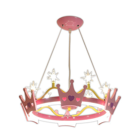 7 Bulbs Girl Room Hanging Chandelier Kid Pink Pendant Lamp with Butterfly/Crown Acrylic Shade Clearhalo 'Ceiling Lights' 'Chandeliers' Lighting' options 760342