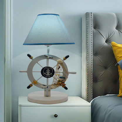 Fabric Cone Shade Table Lamp Coastal 1-Light White Nightstand Light with Rudder Decor White Clearhalo 'Lamps' 'Table Lamps' Lighting' 760484