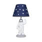 Blue Empire Shade Night Lamp Kids Single Star Patterned Fabric Table Lighting with Carved Spaceman Base, 10"/13" Wide Clearhalo 'Lamps' 'Table Lamps' Lighting' 760506