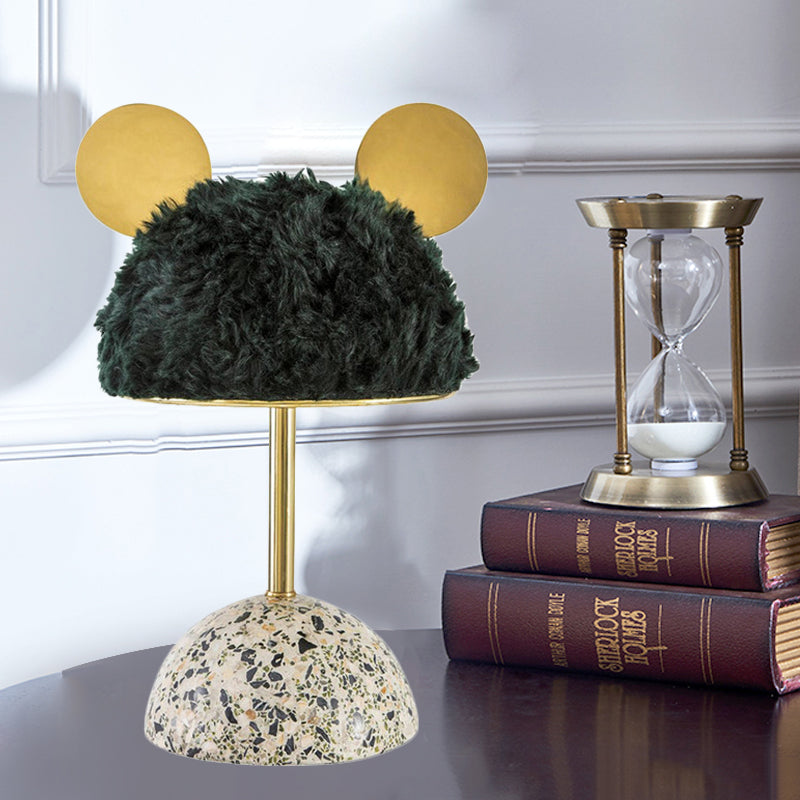 Plush Fabric Bear Table Lamp Kids Style 1 Bulb Pink/Dark Green/Light Pink Nightstand Light with Dome Terrazzo Base Dark Green Clearhalo 'Lamps' 'Table Lamps' Lighting' 760533
