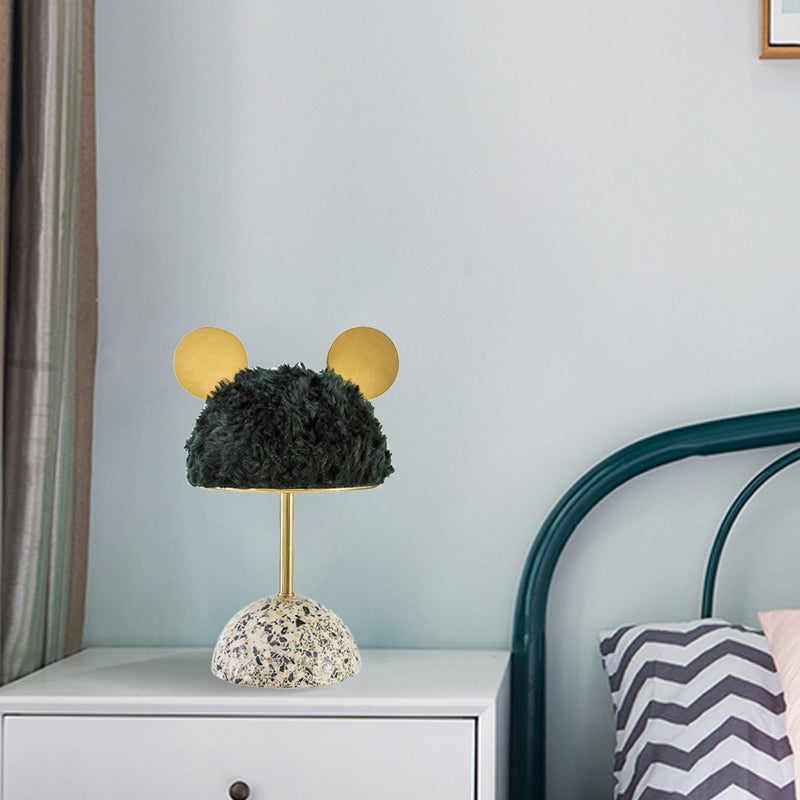 Plush Fabric Bear Table Lamp Kids Style 1 Bulb Pink/Dark Green/Light Pink Nightstand Light with Dome Terrazzo Base Clearhalo 'Lamps' 'Table Lamps' Lighting' 760535