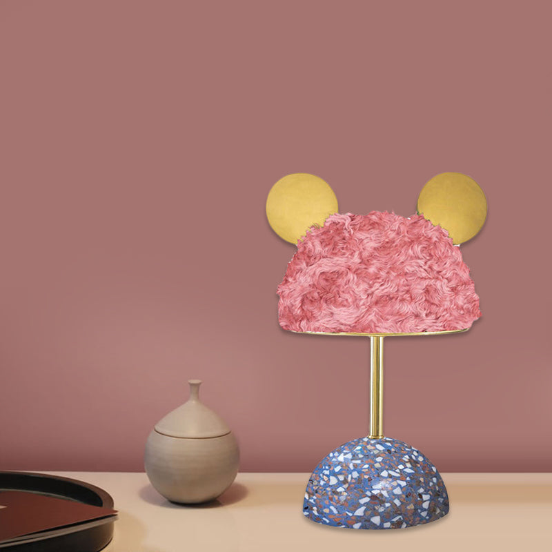 Plush Fabric Bear Table Lamp Kids Style 1 Bulb Pink/Dark Green/Light Pink Nightstand Light with Dome Terrazzo Base Clearhalo 'Lamps' 'Table Lamps' Lighting' 760539