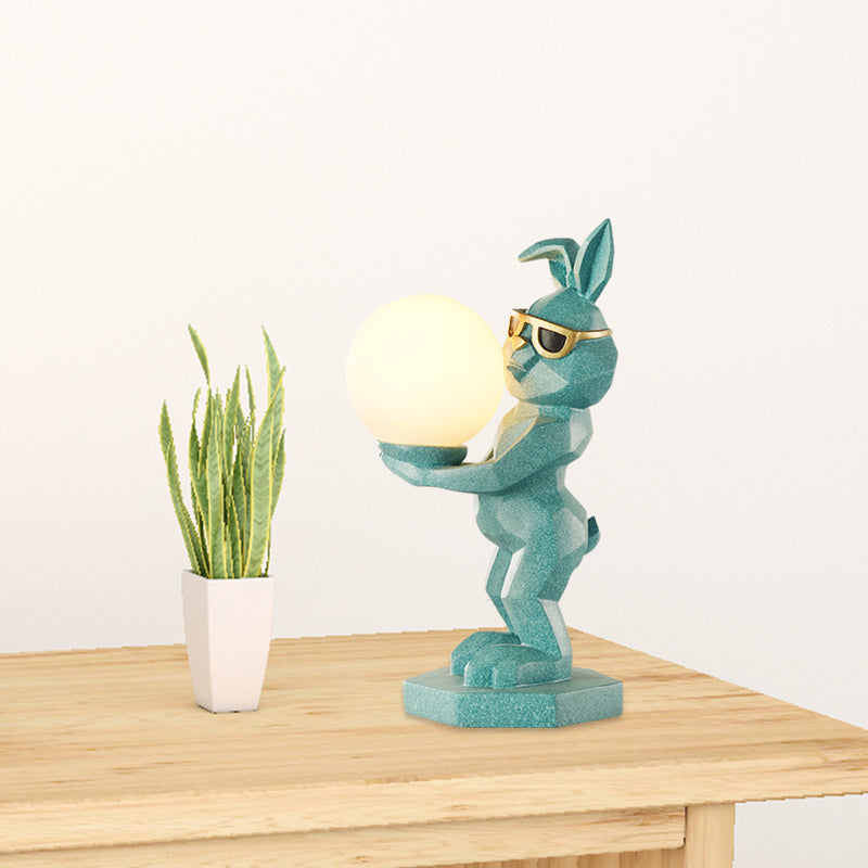 Cartoon Dog/Rabbit/Unicorn Night Light Resin LED Bedroom Table Lamp in Pink/Black/Grey with Globe Opal Glass Shade Clearhalo 'Lamps' 'Table Lamps' Lighting' 760542