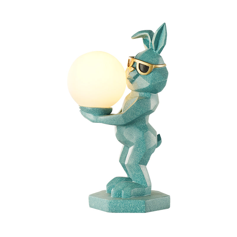Cartoon Dog/Rabbit/Unicorn Night Light Resin LED Bedroom Table Lamp in Pink/Black/Grey with Globe Opal Glass Shade Clearhalo 'Lamps' 'Table Lamps' Lighting' 760543