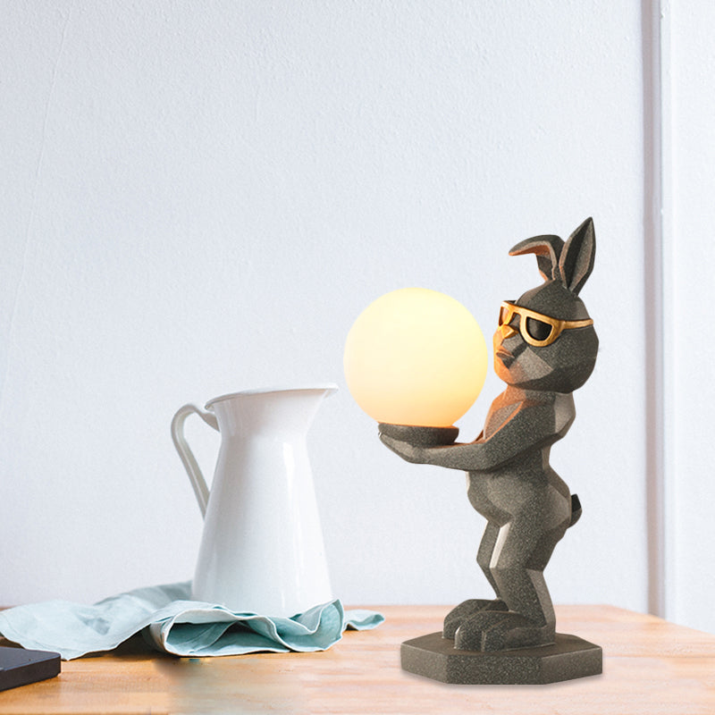 Cartoon Dog/Rabbit/Unicorn Night Light Resin LED Bedroom Table Lamp in Pink/Black/Grey with Globe Opal Glass Shade Clearhalo 'Lamps' 'Table Lamps' Lighting' 760547