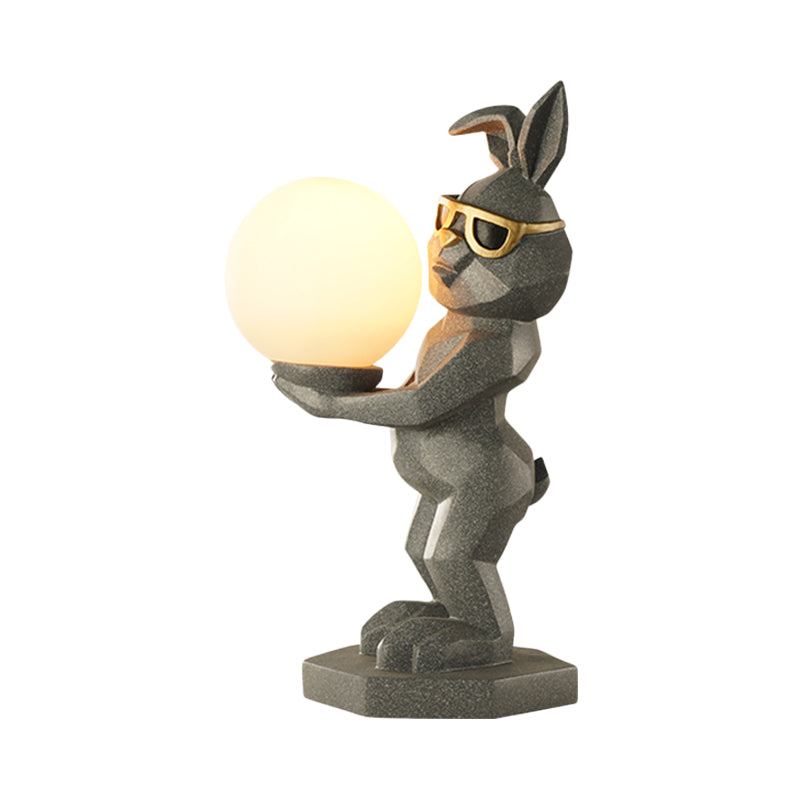 Cartoon Dog/Rabbit/Unicorn Night Light Resin LED Bedroom Table Lamp in Pink/Black/Grey with Globe Opal Glass Shade Clearhalo 'Lamps' 'Table Lamps' Lighting' 760548