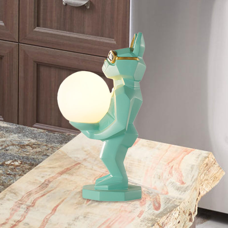 Cartoon Dog/Rabbit/Unicorn Night Light Resin LED Bedroom Table Lamp in Pink/Black/Grey with Globe Opal Glass Shade Clearhalo 'Lamps' 'Table Lamps' Lighting' 760559