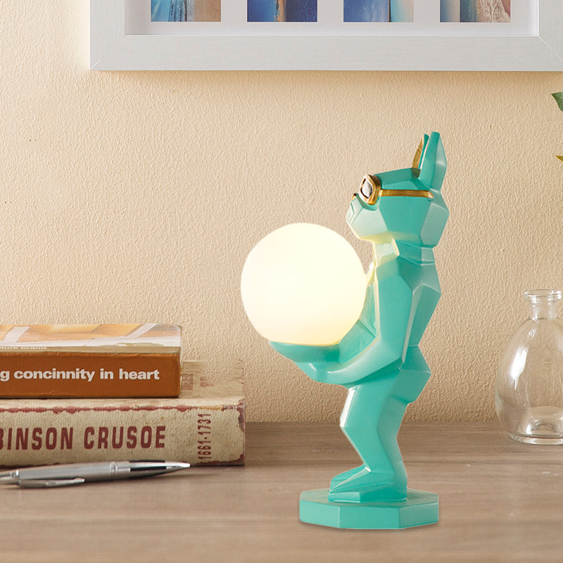 Cartoon Dog/Rabbit/Unicorn Night Light Resin LED Bedroom Table Lamp in Pink/Black/Grey with Globe Opal Glass Shade Clearhalo 'Lamps' 'Table Lamps' Lighting' 760560