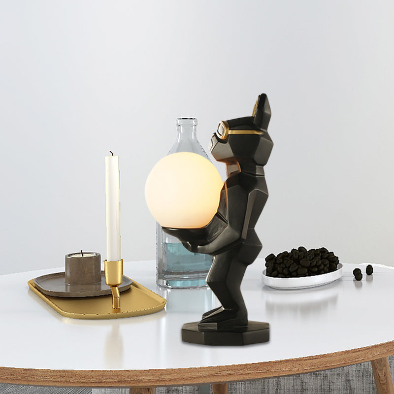 Cartoon Dog/Rabbit/Unicorn Night Light Resin LED Bedroom Table Lamp in Pink/Black/Grey with Globe Opal Glass Shade Clearhalo 'Lamps' 'Table Lamps' Lighting' 760564