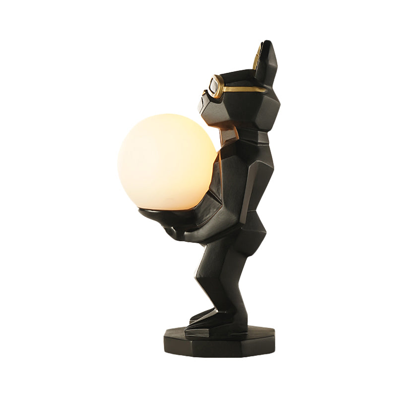 Cartoon Dog/Rabbit/Unicorn Night Light Resin LED Bedroom Table Lamp in Pink/Black/Grey with Globe Opal Glass Shade Clearhalo 'Lamps' 'Table Lamps' Lighting' 760565