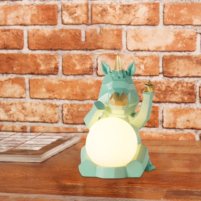 Cartoon Dog/Rabbit/Unicorn Night Light Resin LED Bedroom Table Lamp in Pink/Black/Grey with Globe Opal Glass Shade Clearhalo 'Lamps' 'Table Lamps' Lighting' 760568