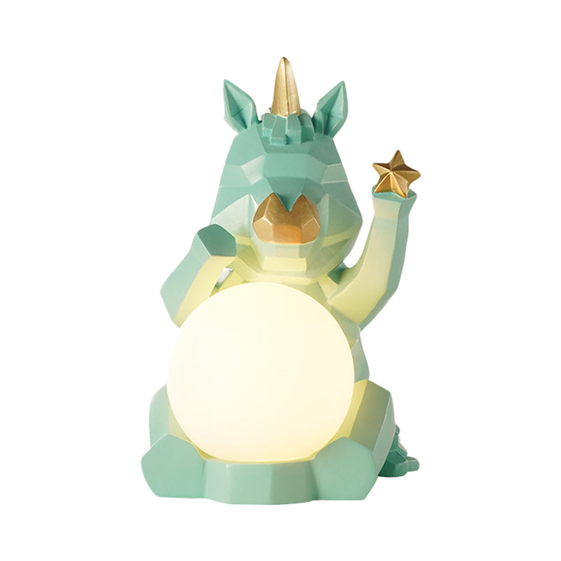 Cartoon Dog/Rabbit/Unicorn Night Light Resin LED Bedroom Table Lamp in Pink/Black/Grey with Globe Opal Glass Shade Clearhalo 'Lamps' 'Table Lamps' Lighting' 760569