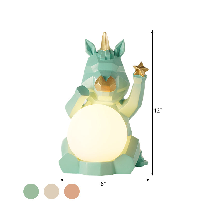 Cartoon Dog/Rabbit/Unicorn Night Light Resin LED Bedroom Table Lamp in Pink/Black/Grey with Globe Opal Glass Shade Clearhalo 'Lamps' 'Table Lamps' Lighting' 760570