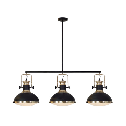 3-Light Island Pendant Light Farmhouse Dining Room Down Lighting with Dome Metal Shade in Black Clearhalo 'Ceiling Lights' 'Island Lights' Lighting' 760584