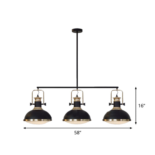 3-Light Island Pendant Light Farmhouse Dining Room Down Lighting with Dome Metal Shade in Black Clearhalo 'Ceiling Lights' 'Island Lights' Lighting' 760586