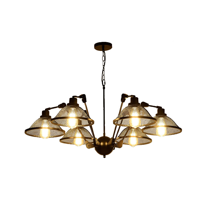 6/8 Lights Dome Mesh Hanging Chandelier Industrial Black Finish Iron Suspension Pendant Clearhalo 'Cast Iron' 'Ceiling Lights' 'Chandeliers' 'Industrial Chandeliers' 'Industrial' 'Metal' 'Middle Century Chandeliers' 'Rustic Chandeliers' 'Tiffany' Lighting' 760588