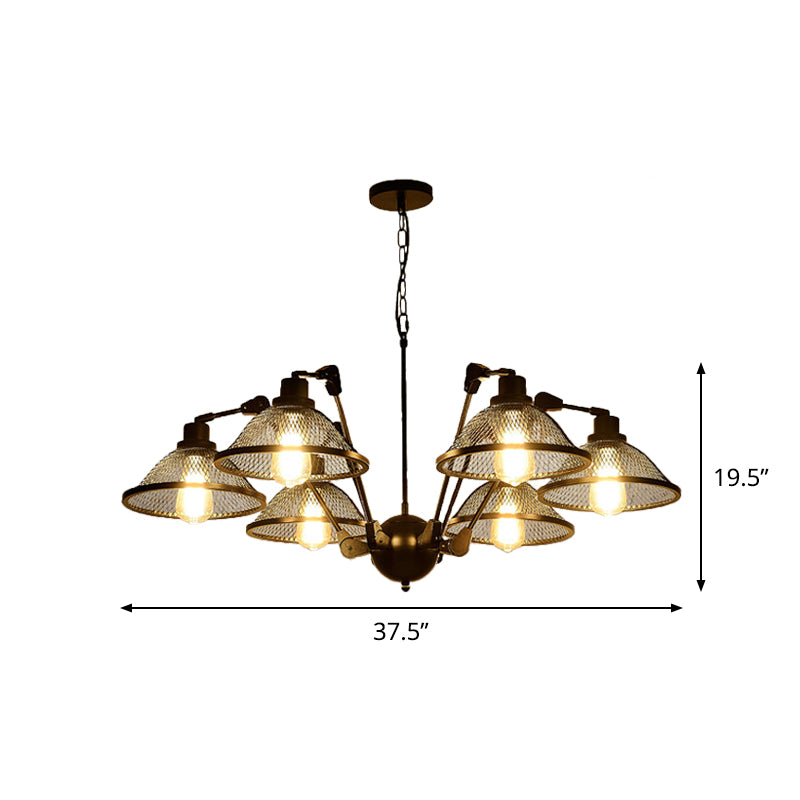 6/8 Lights Dome Mesh Hanging Chandelier Industrial Black Finish Iron Suspension Pendant Clearhalo 'Cast Iron' 'Ceiling Lights' 'Chandeliers' 'Industrial Chandeliers' 'Industrial' 'Metal' 'Middle Century Chandeliers' 'Rustic Chandeliers' 'Tiffany' Lighting' 760590