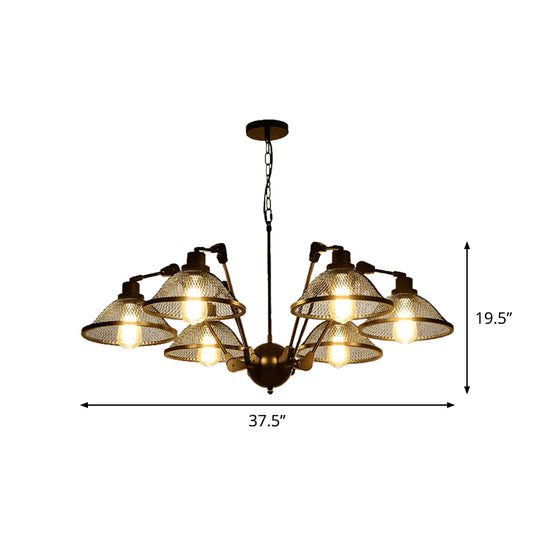 6/8 Lights Dome Mesh Hanging Chandelier Industrial Black Finish Iron Suspension Pendant Clearhalo 'Cast Iron' 'Ceiling Lights' 'Chandeliers' 'Industrial Chandeliers' 'Industrial' 'Metal' 'Middle Century Chandeliers' 'Rustic Chandeliers' 'Tiffany' Lighting' 760590