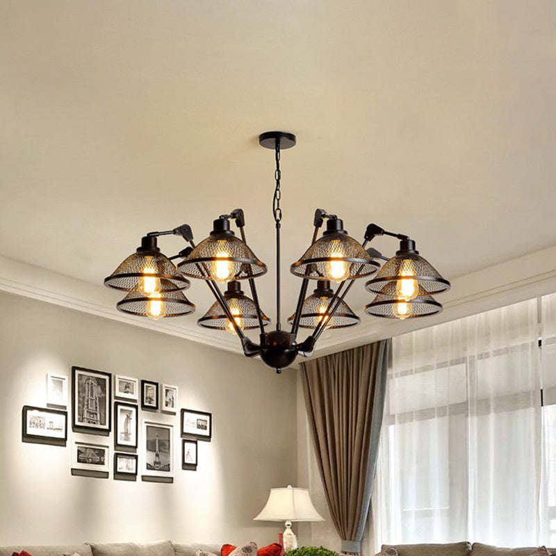 6/8 Lights Dome Mesh Hanging Chandelier Industrial Black Finish Iron Suspension Pendant Clearhalo 'Cast Iron' 'Ceiling Lights' 'Chandeliers' 'Industrial Chandeliers' 'Industrial' 'Metal' 'Middle Century Chandeliers' 'Rustic Chandeliers' 'Tiffany' Lighting' 760592