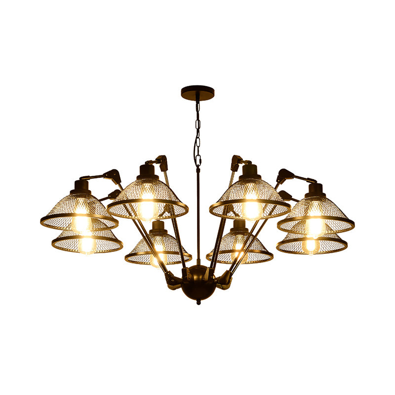 6/8 Lights Dome Mesh Hanging Chandelier Industrial Black Finish Iron Suspension Pendant Clearhalo 'Cast Iron' 'Ceiling Lights' 'Chandeliers' 'Industrial Chandeliers' 'Industrial' 'Metal' 'Middle Century Chandeliers' 'Rustic Chandeliers' 'Tiffany' Lighting' 760593