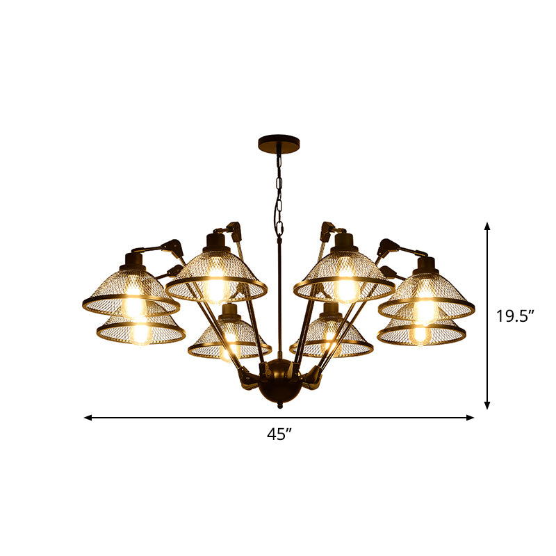6/8 Lights Dome Mesh Hanging Chandelier Industrial Black Finish Iron Suspension Pendant Clearhalo 'Cast Iron' 'Ceiling Lights' 'Chandeliers' 'Industrial Chandeliers' 'Industrial' 'Metal' 'Middle Century Chandeliers' 'Rustic Chandeliers' 'Tiffany' Lighting' 760595