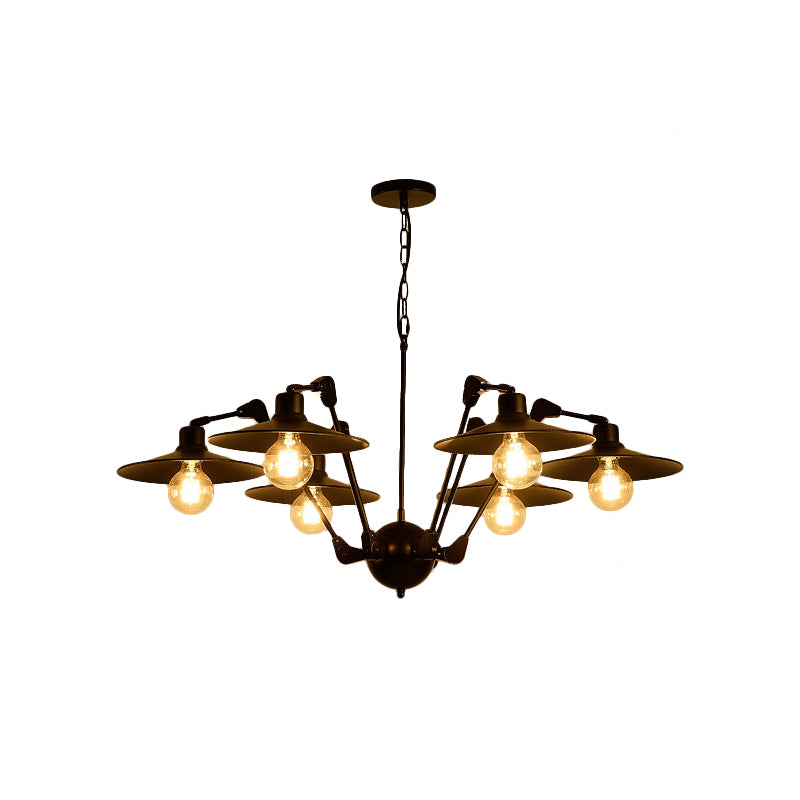 Antiqued Flat Chandelier Lighting 6/8 Bulbs Metal Rotatable Ceiling Pendant Lamp in Black Clearhalo 'Cast Iron' 'Ceiling Lights' 'Chandeliers' 'Industrial Chandeliers' 'Industrial' 'Metal' 'Middle Century Chandeliers' 'Rustic Chandeliers' 'Tiffany' Lighting' 760597