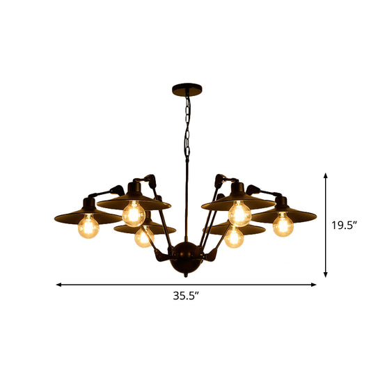 Antiqued Flat Chandelier Lighting 6/8 Bulbs Metal Rotatable Ceiling Pendant Lamp in Black Clearhalo 'Cast Iron' 'Ceiling Lights' 'Chandeliers' 'Industrial Chandeliers' 'Industrial' 'Metal' 'Middle Century Chandeliers' 'Rustic Chandeliers' 'Tiffany' Lighting' 760599