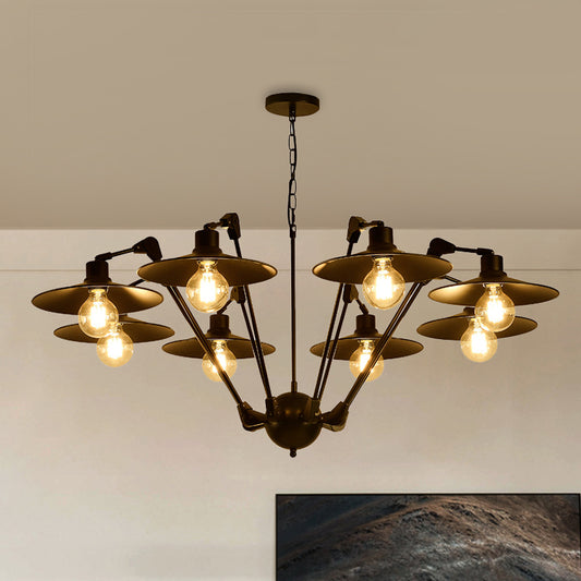 Antiqued Flat Chandelier Lighting 6/8 Bulbs Metal Rotatable Ceiling Pendant Lamp in Black 8 Black Clearhalo 'Cast Iron' 'Ceiling Lights' 'Chandeliers' 'Industrial Chandeliers' 'Industrial' 'Metal' 'Middle Century Chandeliers' 'Rustic Chandeliers' 'Tiffany' Lighting' 760600
