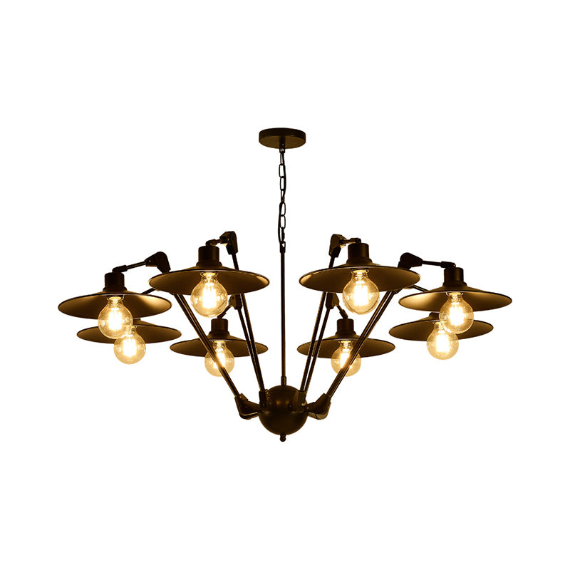 Antiqued Flat Chandelier Lighting 6/8 Bulbs Metal Rotatable Ceiling Pendant Lamp in Black Clearhalo 'Cast Iron' 'Ceiling Lights' 'Chandeliers' 'Industrial Chandeliers' 'Industrial' 'Metal' 'Middle Century Chandeliers' 'Rustic Chandeliers' 'Tiffany' Lighting' 760602