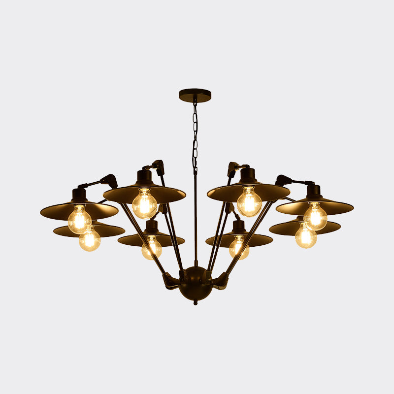 Antiqued Flat Chandelier Lighting 6/8 Bulbs Metal Rotatable Ceiling Pendant Lamp in Black Clearhalo 'Cast Iron' 'Ceiling Lights' 'Chandeliers' 'Industrial Chandeliers' 'Industrial' 'Metal' 'Middle Century Chandeliers' 'Rustic Chandeliers' 'Tiffany' Lighting' 760603