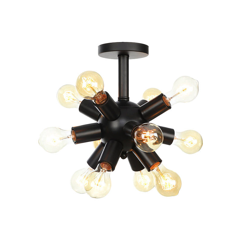 Metallic Sputnik Semi Flush Light Fixture Industrial 6/9/12 Bulbs Coffee House Flush Mount Lamp in Black Clearhalo 'Ceiling Lights' 'Close To Ceiling Lights' 'Close to ceiling' 'Semi-flushmount' Lighting' 760669