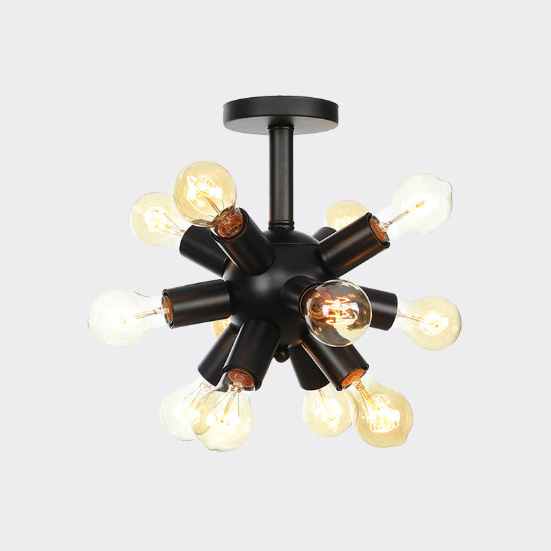 Metallic Sputnik Semi Flush Light Fixture Industrial 6/9/12 Bulbs Coffee House Flush Mount Lamp in Black Clearhalo 'Ceiling Lights' 'Close To Ceiling Lights' 'Close to ceiling' 'Semi-flushmount' Lighting' 760670