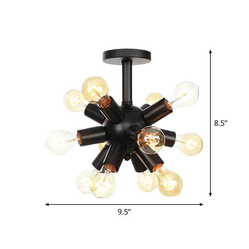 Metallic Sputnik Semi Flush Light Fixture Industrial 6/9/12 Bulbs Coffee House Flush Mount Lamp in Black Clearhalo 'Ceiling Lights' 'Close To Ceiling Lights' 'Close to ceiling' 'Semi-flushmount' Lighting' 760671
