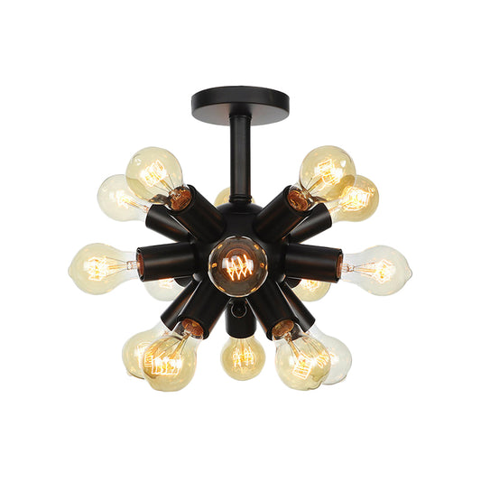 Metallic Sputnik Semi Flush Light Fixture Industrial 6/9/12 Bulbs Coffee House Flush Mount Lamp in Black Clearhalo 'Ceiling Lights' 'Close To Ceiling Lights' 'Close to ceiling' 'Semi-flushmount' Lighting' 760674