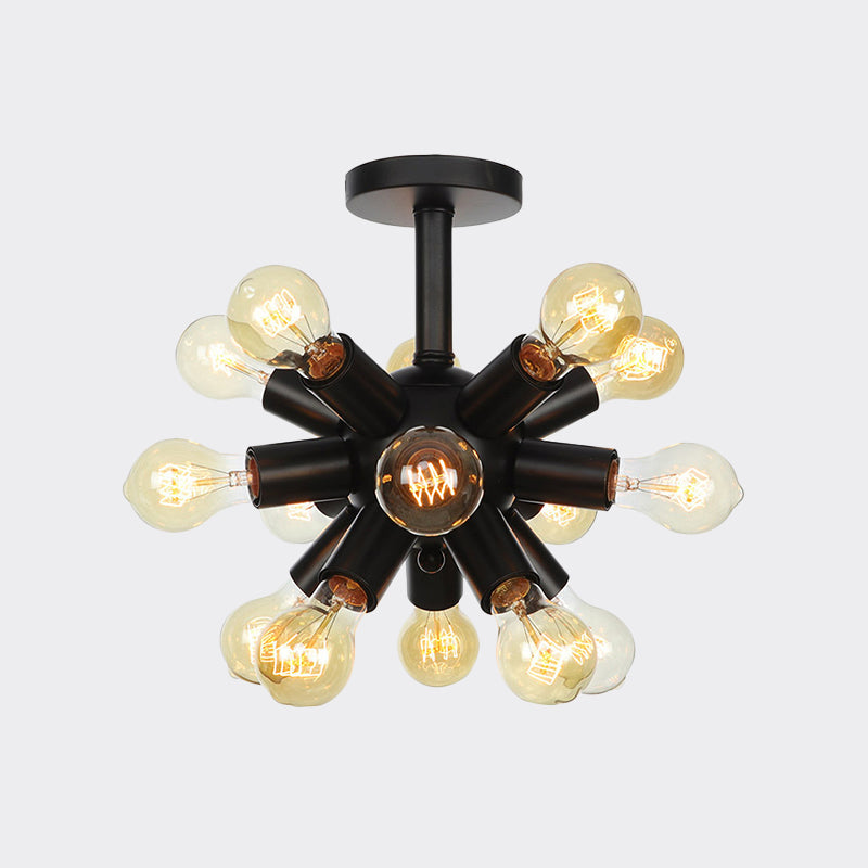 Metallic Sputnik Semi Flush Light Fixture Industrial 6/9/12 Bulbs Coffee House Flush Mount Lamp in Black Clearhalo 'Ceiling Lights' 'Close To Ceiling Lights' 'Close to ceiling' 'Semi-flushmount' Lighting' 760675