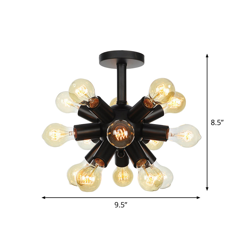 Metallic Sputnik Semi Flush Light Fixture Industrial 6/9/12 Bulbs Coffee House Flush Mount Lamp in Black Clearhalo 'Ceiling Lights' 'Close To Ceiling Lights' 'Close to ceiling' 'Semi-flushmount' Lighting' 760676