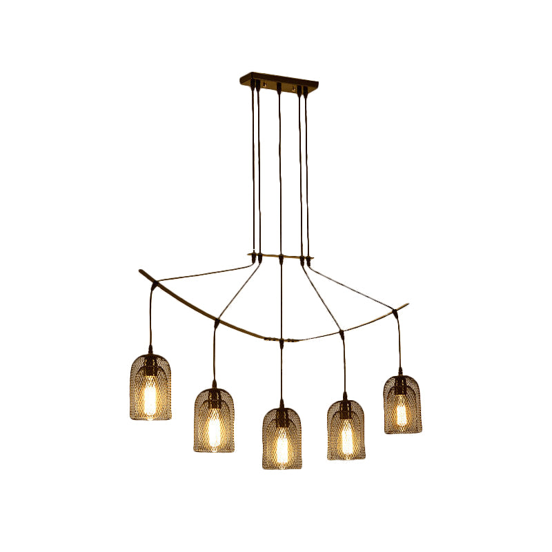 Metal Black Finish Island Light Fixture Bell Mesh 5/7-Head Industrial Hanging Ceiling Lamp Clearhalo 'Ceiling Lights' 'Island Lights' Lighting' 760713