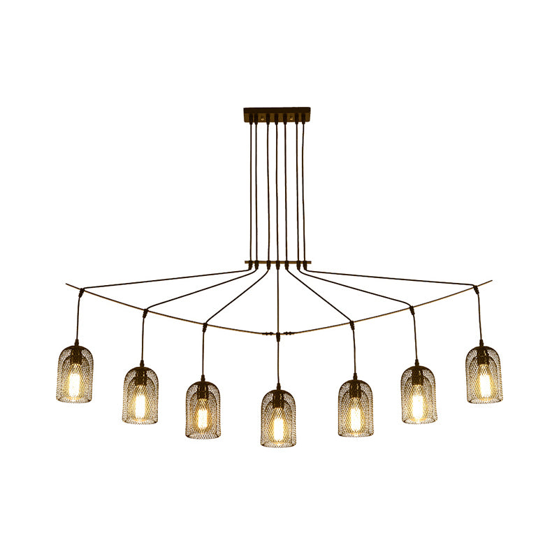 Metal Black Finish Island Light Fixture Bell Mesh 5/7-Head Industrial Hanging Ceiling Lamp Clearhalo 'Ceiling Lights' 'Island Lights' Lighting' 760718